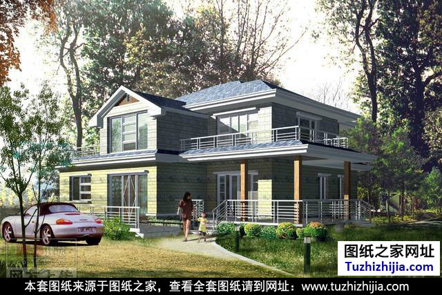 自建二层独栋别墅建筑施工图 效果图