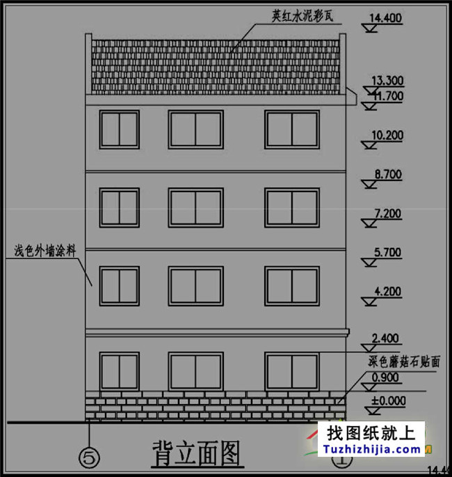 红色外墙带车库四层自建房设计图