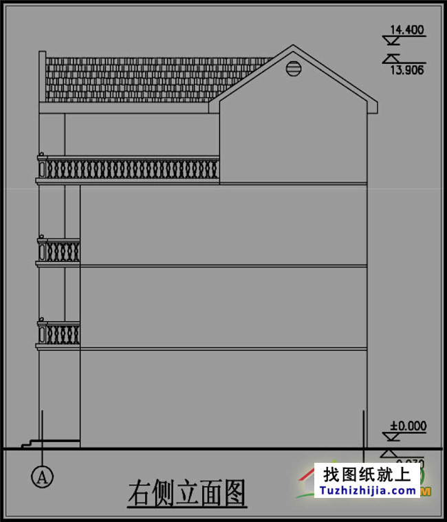 红色外墙带车库四层自建房设计图