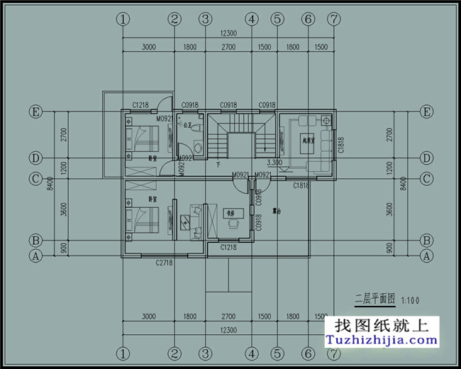 100平方米农村二层CAD设计图纸带外观图,12X8米