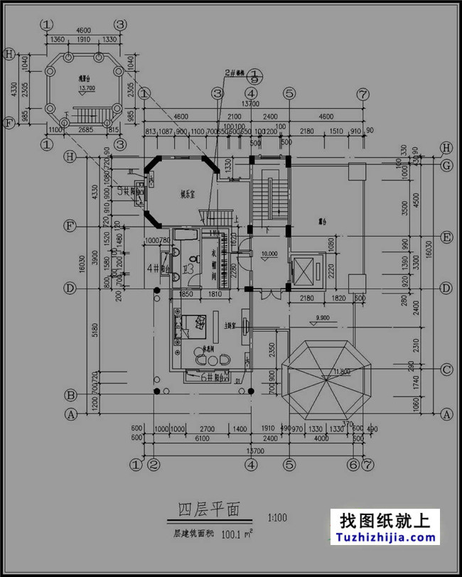 高档四层带塔楼欧式别墅设计图纸