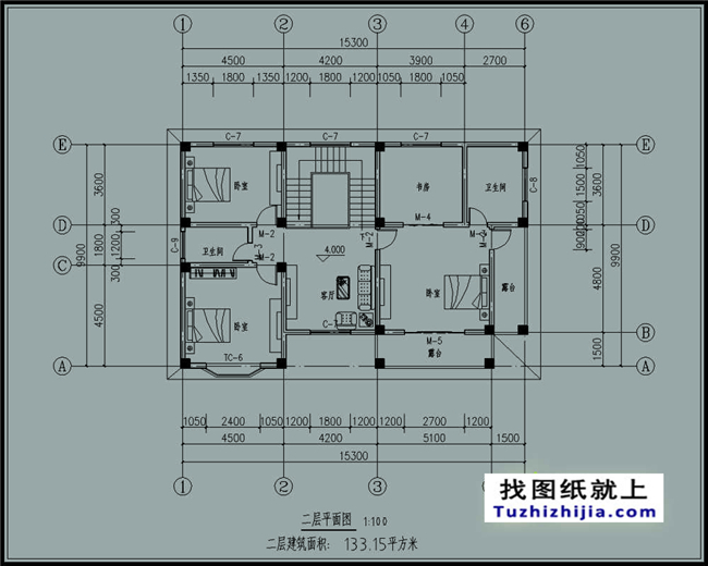 133平方米新农村自建二层别墅CAD设计图纸及外观图,15x10米