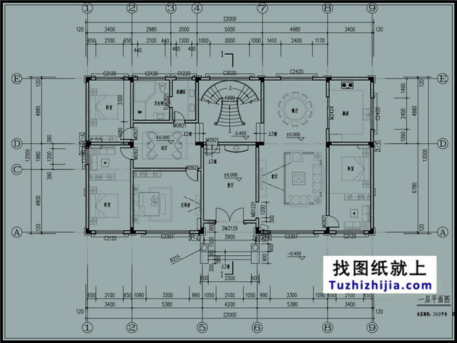 260平方米仿欧式二层别墅设计图纸及效果图,22X12米