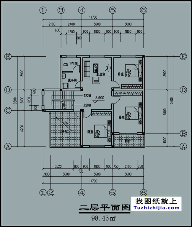 120平方米新农村两层别墅CAD设计图及效果图,12x11米