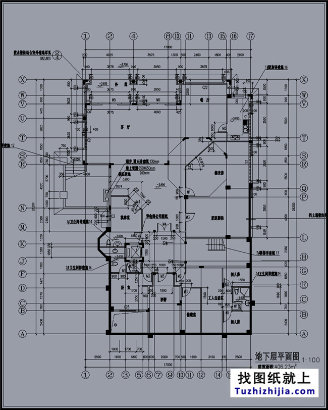 240平方米带地下室二层豪华别墅施工设计图纸,15x20米