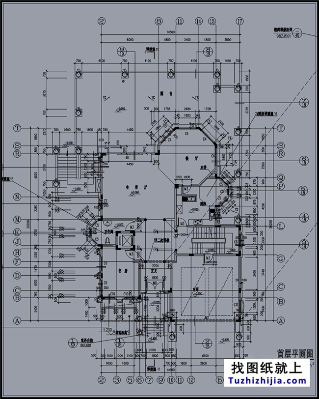 240平方米带地下室二层豪华别墅施工设计图纸,15x20米