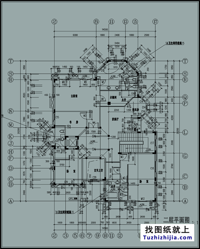 240平方米带地下室二层豪华别墅施工设计图纸,15x20米