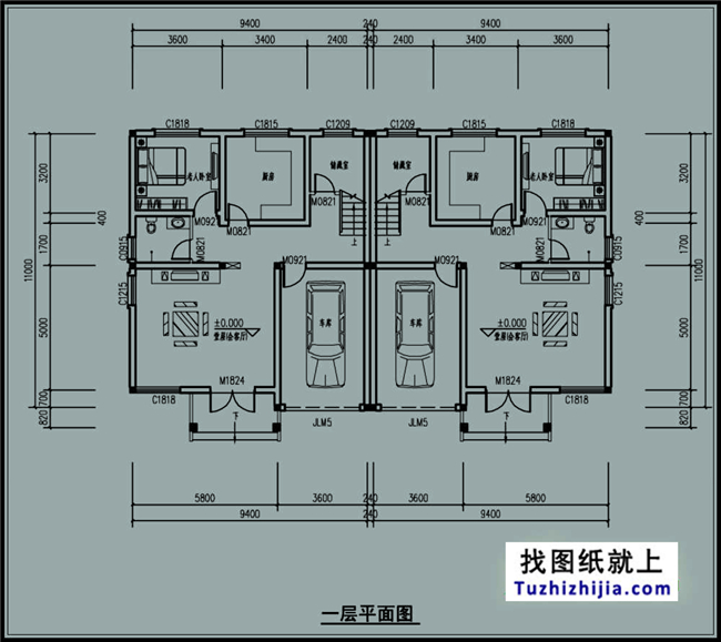 200平方米稳重大气三层双拼别墅建筑设计图纸,含效果图19.04米*11.0米