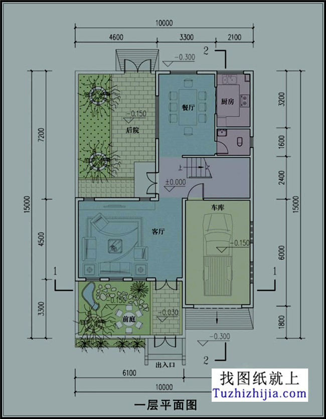 150平方米徽派新农村三层别墅建筑设计图纸带外观,10X15米