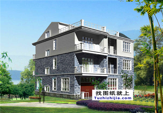 200平方米新农村三层小别墅设计施工图纸及效果图,14x14米