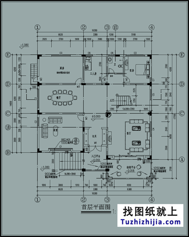 280平方米非常洋气的三层别墅户型设计建筑图纸,16x18米