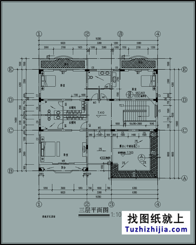 280平方米非常洋气的三层别墅户型设计建筑图纸,16x18米