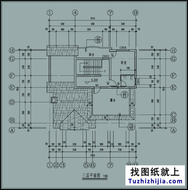 120平方米新农村全套三层别墅设计图纸及外观图,12X11米