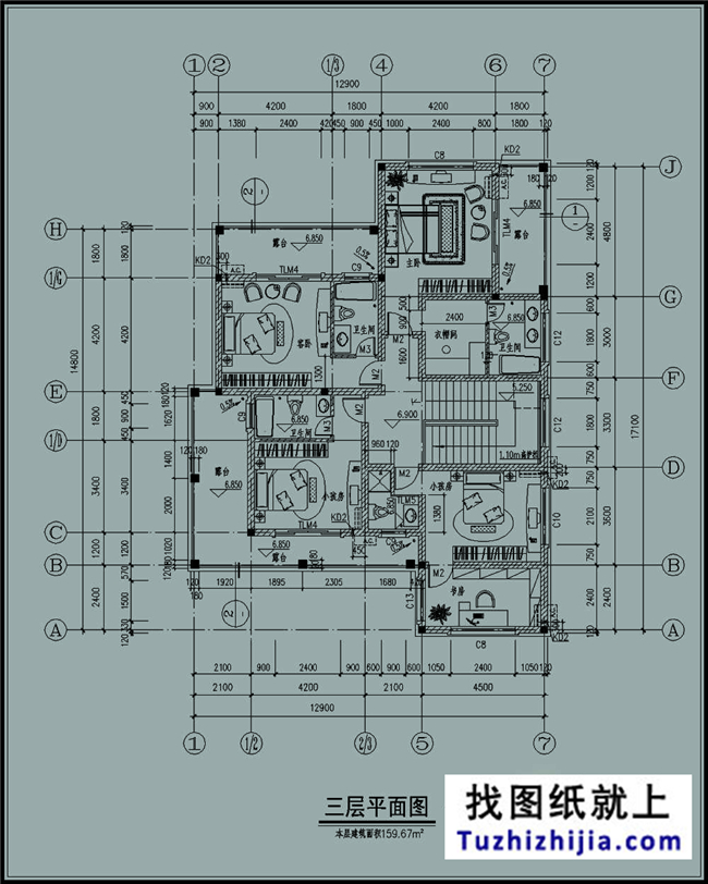 200平方米端庄大气办公别墅三层房屋设计图纸带外观效果图13x15米