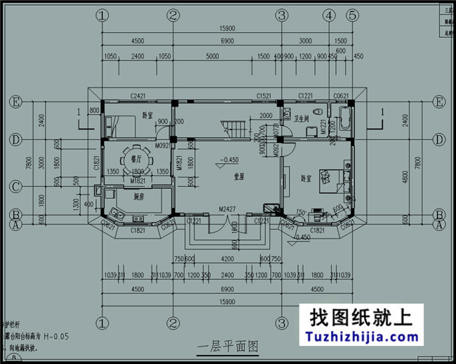 135平方米新农村实用型三层别墅设计cad图纸带效果图