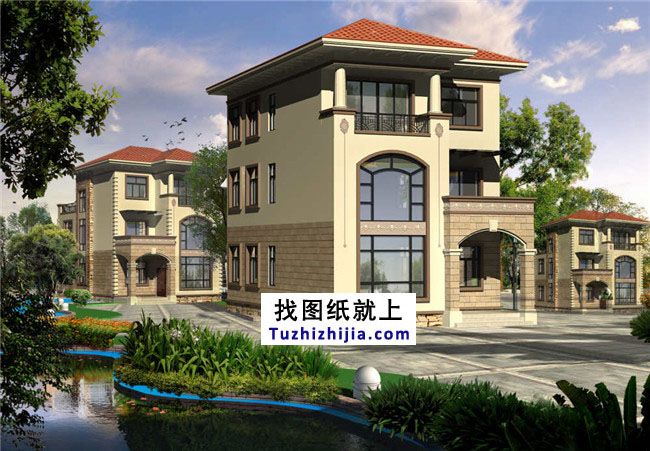 地中海风格三层别墅设计图纸,带外观效果图