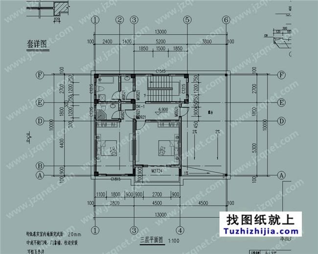 125平方米新农村三层自建别墅施工设计图,13x10米