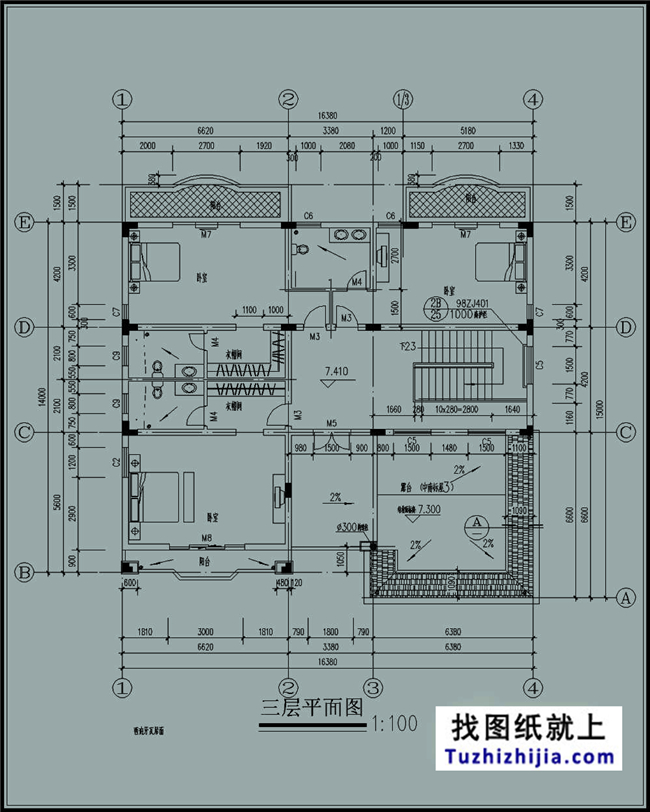240平方米大气实用农村三层别墅设计施工图纸,16x15米