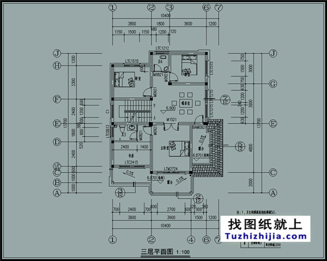 造价:26万左右新农村带阁楼的三层别墅施工图纸,10*14米120平方米