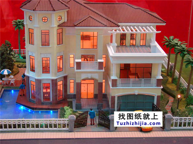 造价:70万,农村三层尖屋顶带车库的别墅设计图,18X20米280平方米