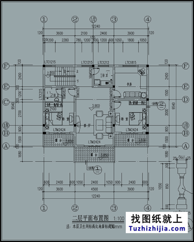 造价:23万,140平方米农村三层别墅建筑图纸及效果图,12x10米