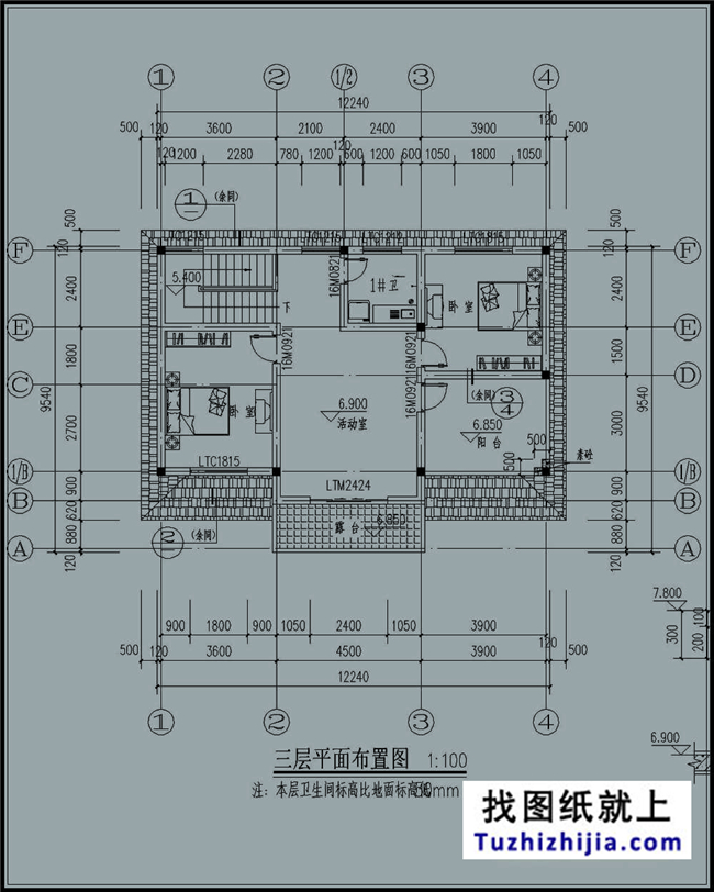 造价:23万,140平方米农村三层别墅建筑图纸及效果图,12x10米