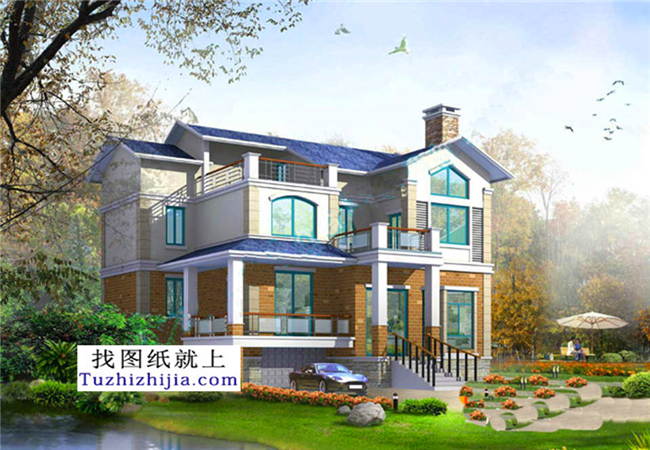 40多万农村漂亮带车库的三层别墅建筑图纸及效果图