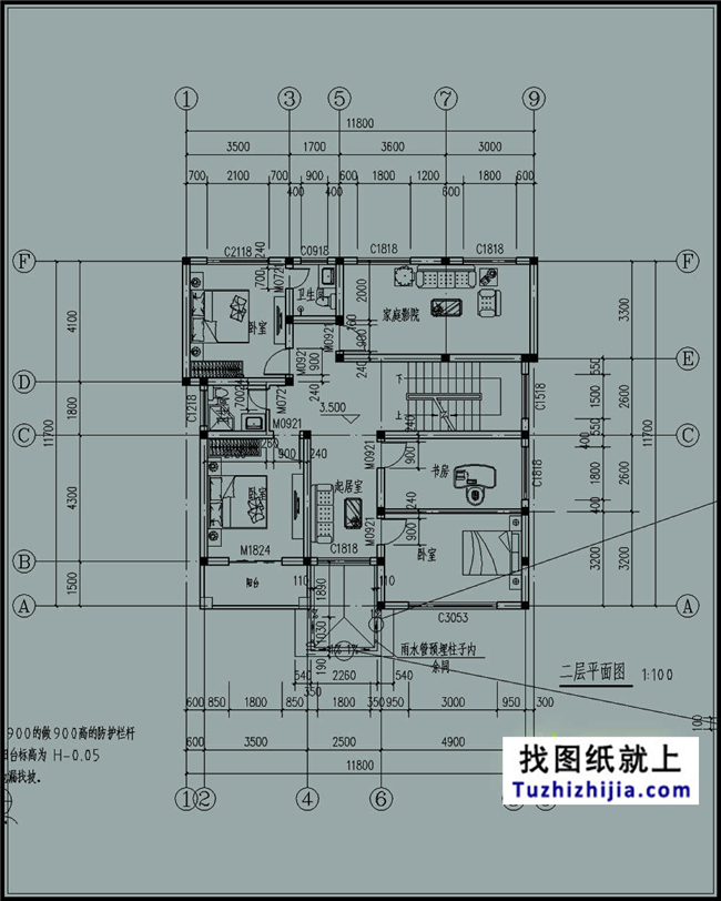 140平方米新农村三层别墅设计建筑图纸及外观效果图,12x12米
