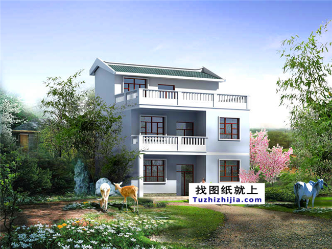 20万以内的小户型新农村三层房屋施工建筑设计图纸及外观图