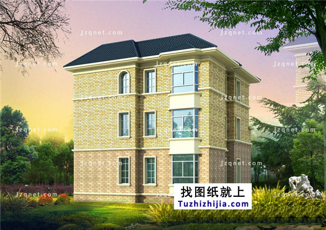 欧式豪华三层别墅设计图纸,含外观效果图+施工图