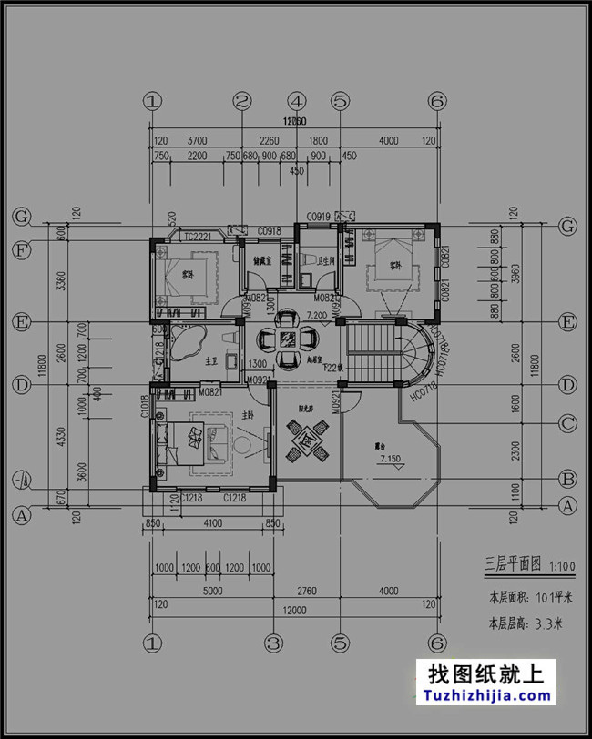 欧式豪华三层别墅设计图纸,含外观效果图+施工图