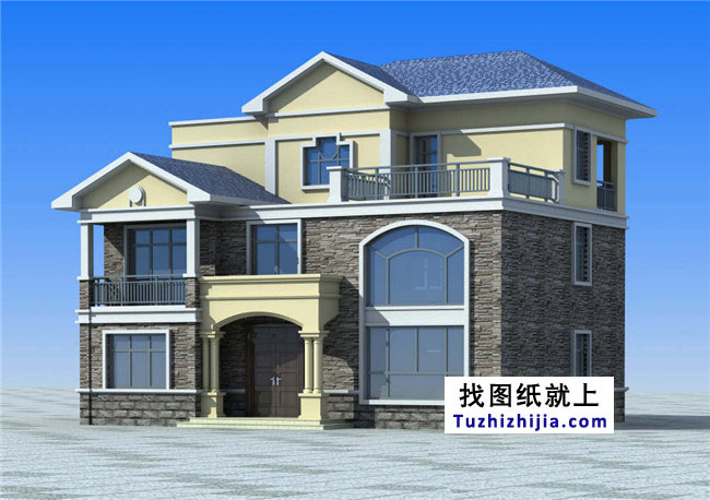 湖南乡村三层别墅设计图纸,带屋顶花园(含效果图)
