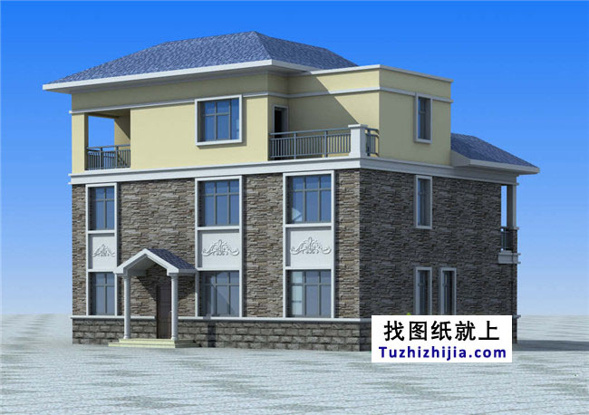 湖南乡村三层别墅设计图纸,带屋顶花园(含效果图)