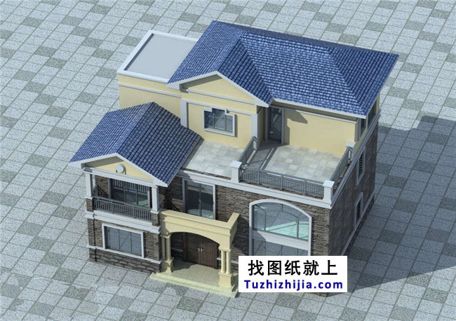 湖南乡村三层别墅设计图纸,带屋顶花园(含效果图)