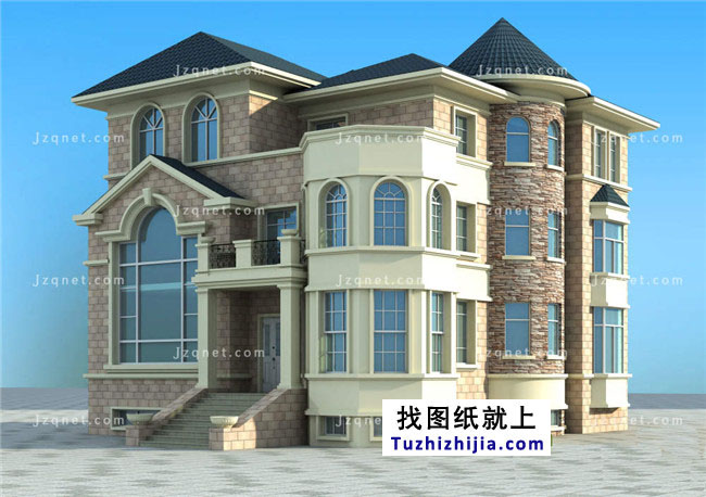 大户型欧式三层别墅建筑图纸,全套设计图+效果图