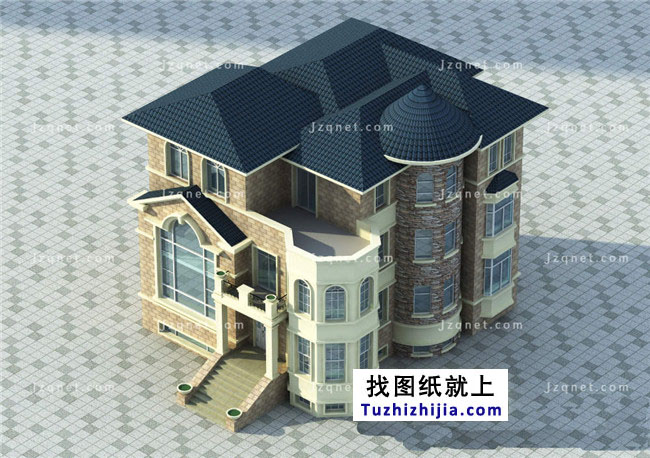 大户型欧式三层别墅建筑图纸,全套设计图+效果图