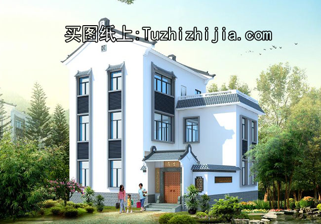 徽派120平新农村住宅设计方案,带外观效果图