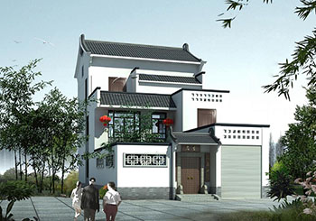 徽派别墅住宅建筑设计图，灰瓦白墙注重地方特色