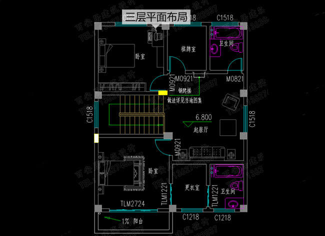 农村小户型三层复式楼房设计图，100平左右