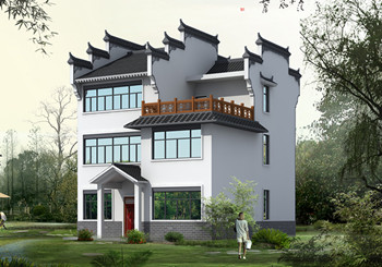 <b>130平米徽式古典风格的三层自建房屋别墅设计图纸，户型合极佳，适合居住</b>