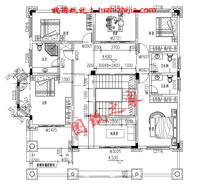 奢华欧式二层楼房设计图，入户设有玄关，一层大窗设计