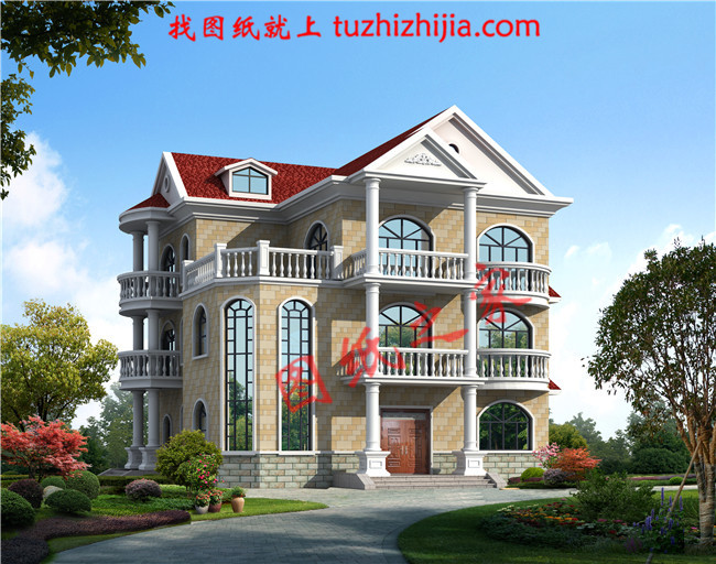 最新农村三层楼房设计图纸，客厅中空，采用暖黄色为主色