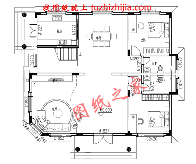 最新农村三层楼房设计图纸，客厅中空，采用暖黄色为主色
