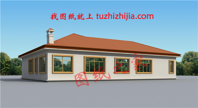 美式和田园风格结合的农村一层平房设计图,带效果图