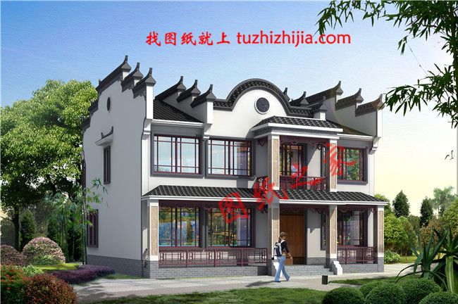 2019年新款徽式新农村二层楼房设计图，黑瓦白墙