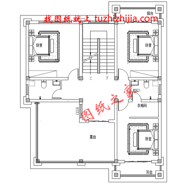 农村60万别墅款式户型图及外观效果图，客厅中空
