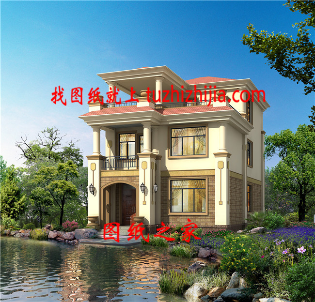 精选20万内8×12米5卧带屋顶凉亭+老人房农村三层别墅