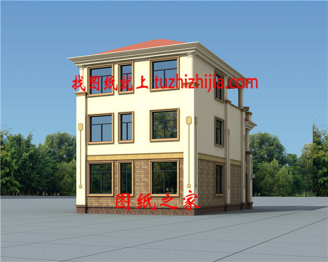 精选20万内8×12米5卧带屋顶凉亭+老人房农村三层别墅