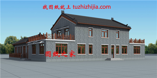 精美二层中式四合院别墅设计图，外型设计十分漂亮