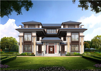 <b>新农村中式三层四合院别墅设计户型图，农村自建四合院效果图</b>